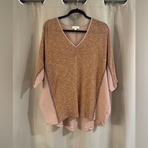 Umgee Brown&Pink Textured Top